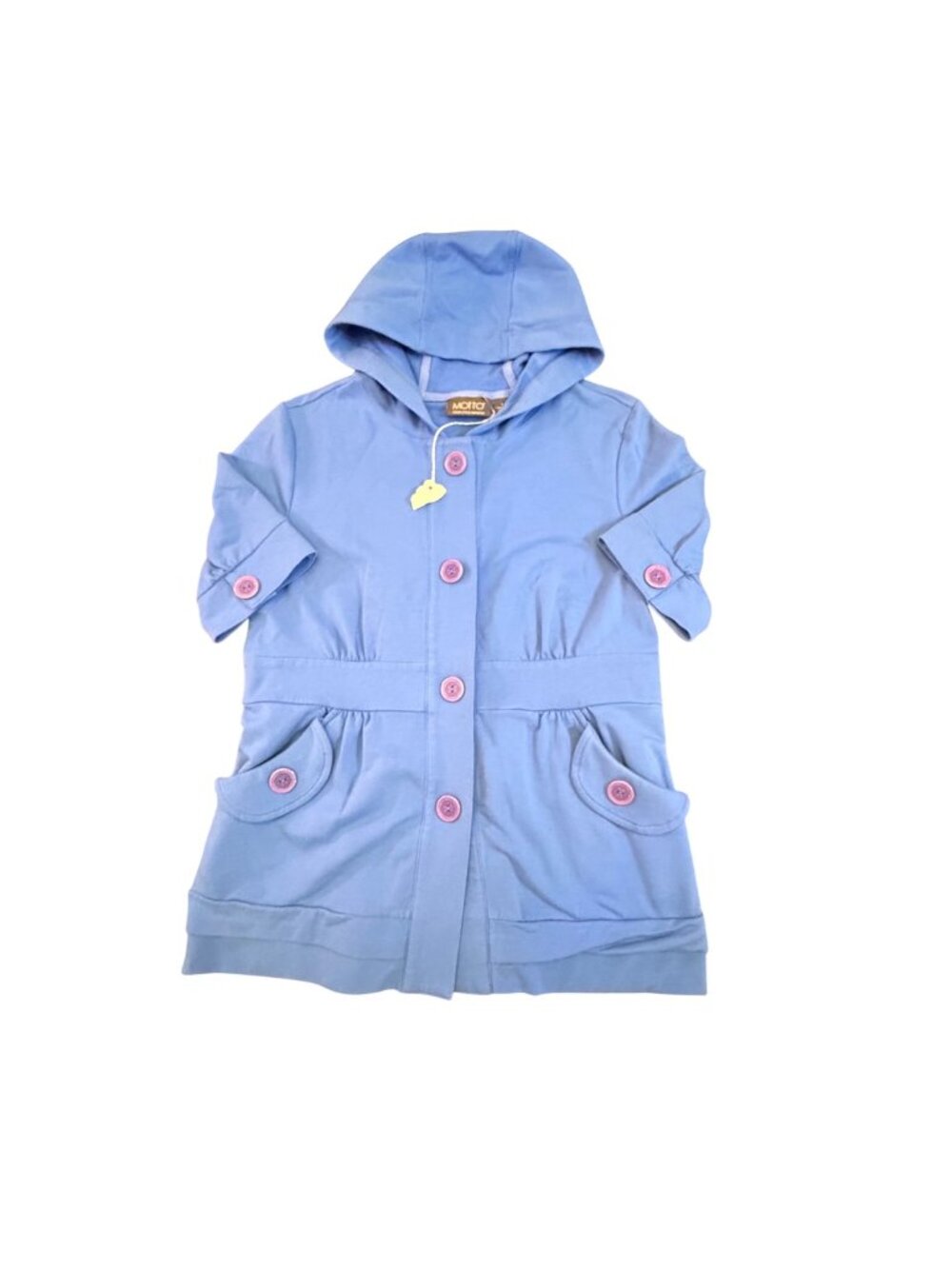 Motto Womens Blue Hooded Button-Front Short-Sleeve Jacket With Pockets Size S